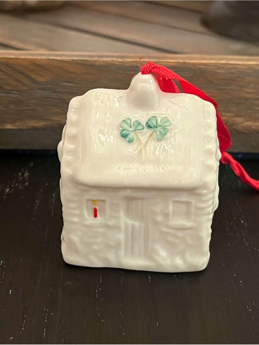 Vintage Belleek Porcelain Cottage Christmas Ornament